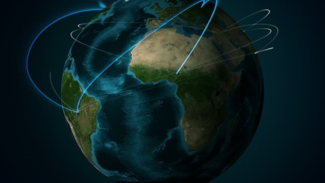 Lines connecting continents on globe