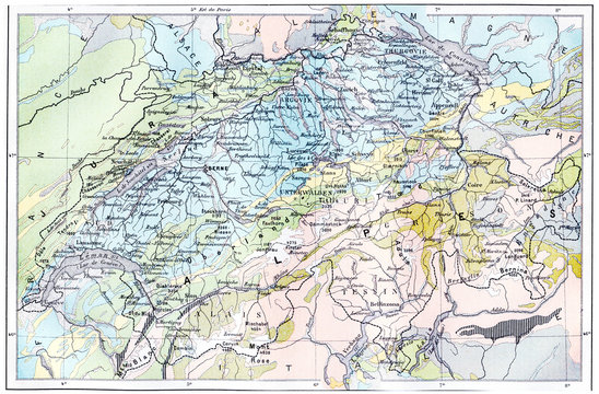 Topographical Map of the Alps, vintage engraving