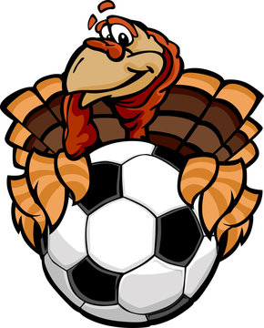 Soccer Thanksgiving Holiday Happy Turkey Cartoon Vector Illustra