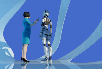 The robot  woman and woman