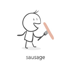 Obraz na płótnie Canvas Man eating a sausage