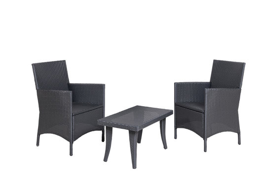 Rattan Gartenm&ouml;bel 2 St&uuml;hle - Sessel 1 Tisch isolated