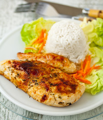 Roasted Chicken Breast with Salad and Rice