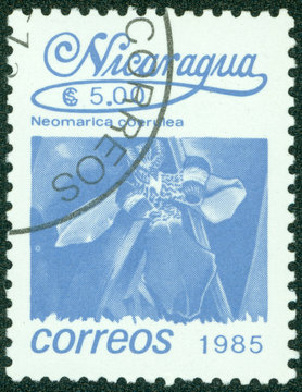 stamps shows tropical flower Neomarica caerulea