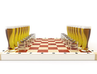 Пиво и водка на шахматной доске