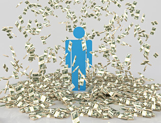 Человек осыпаемый денежными купюрами