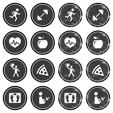 Health and fitness icons retro labels set