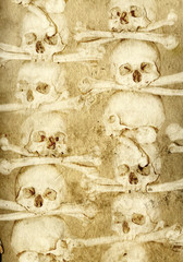 Background with human skulls and bones