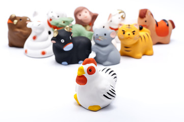 鶏と十二支の正月イメージ