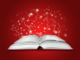 magiczna książka na czerwonym tle