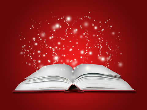 livre magique sur fond rouge