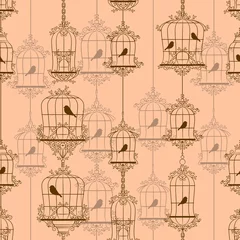 Papier Peint photo Lavable Oiseaux en cages Oiseaux et cages à oiseaux vintage. Illustration vectorielle.