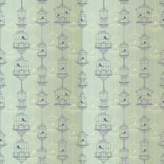 Obraz premium Vintage birds and birdcages. Pattern. Wallpaper.