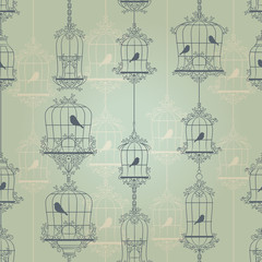 Oiseaux et cages à oiseaux vintage. Modèle. Fond d& 39 écran.