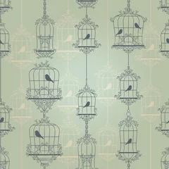 Papier Peint photo Lavable Oiseaux en cages Oiseaux et cages à oiseaux vintage. Modèle. Fond d& 39 écran.