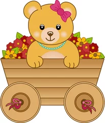 Photo sur Plexiglas Ours Petit ours mignon à l& 39 intérieur des fleurs de chariot