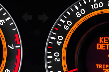 Car speed meter closeup