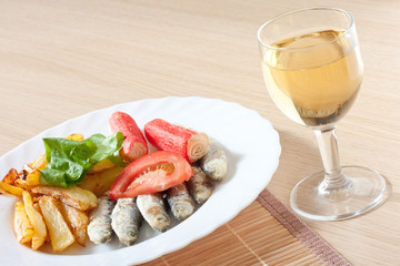 sardine salad and wine arrangement fresh healthy food