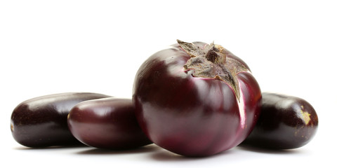 Fresh eggplants isolated on white.