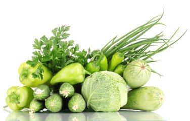 fresh green vegetables isolated on white