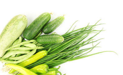 fresh green vegetables isolated on white