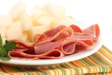 parma ham and melon, isolated on white