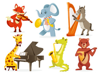 Animals playing intruments, vector illustration