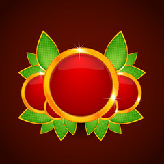 Excellent red label with leaves and a gold ribbon. Vector Illust