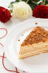 Romantic serving of Napoleon cake