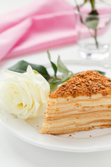 Romantic serving of Napoleon cake