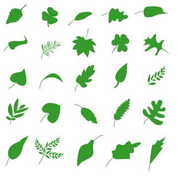 Green leaf icons set. Nature & ecology image.