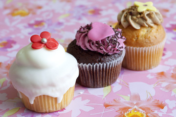 Muffins on pink background