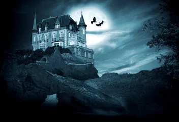 Papier Peint photo Brugges château d& 39 halloween avec nuit de lune