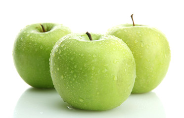 Ripe green apples isolated on white