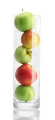 sweet apples in glass, isolated on white