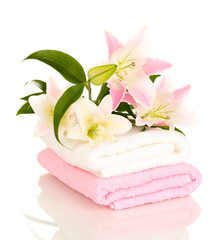 Naklejka na ściany i meble piękna lilia na ręcznik na białym
