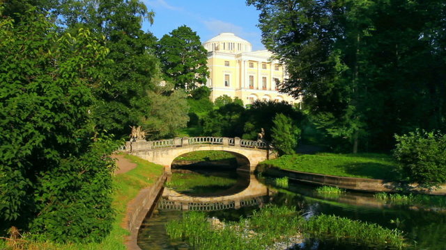 centaurs bridge and palace in Pavlovsk park St. Petersburg