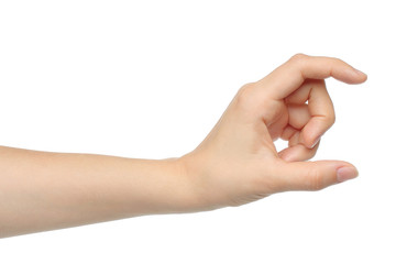 Woman hand on white background
