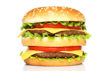Big hamburger on white background
