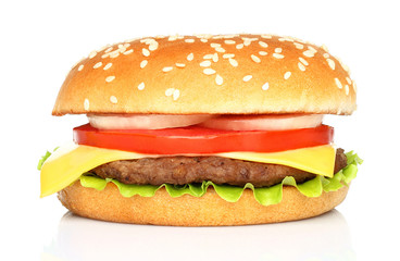 Big hamburger on white background