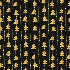 Gorgeous Christmas pattern with golden christmas trees. Vector