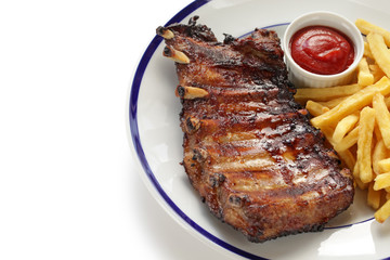 barbecued pork spare ribs and french fries