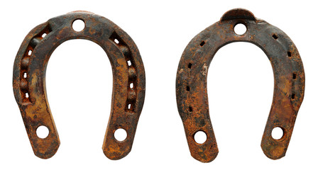 Old rusty horseshoe isolated on white background