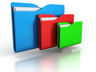 three colorful folders on white background