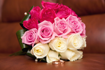 A beautiful bridal bouquet at a wedding party