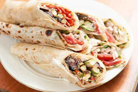 Stiffed pankakes in dish