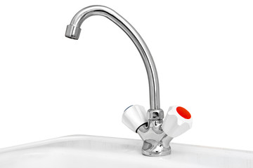 The kitchen water crane is isolated on a white background