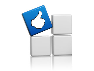 blue cube with like sign on boxes