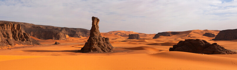 Panorama of sand dunes, Sahara desert - obrazy, fototapety, plakaty