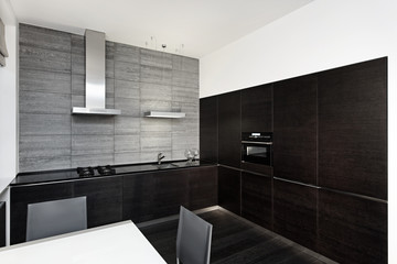 Modern minimalism style kitchen interior in monochrome tones